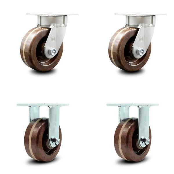 5 Inch Kingpinless High Temp Phenolic Wheel Swivel Caster Swivel 2 Rigid, 2PK